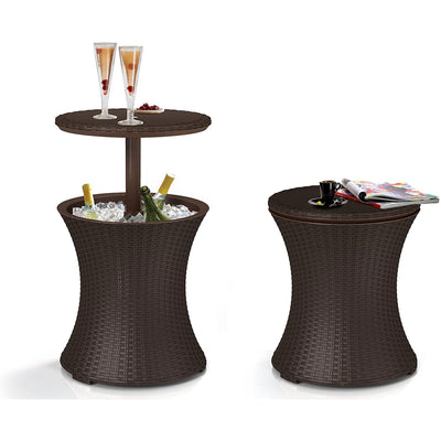 Keter Cool Bar Patio Cocktail and Side Table with Cooler, Brown (Open Box)