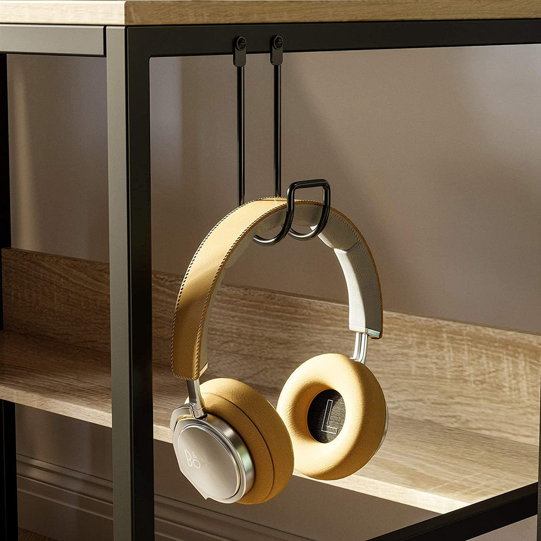 Bestier Computer Office Desk Workstation with Side Storage Shelves & Hook, Oak - VMInnovations