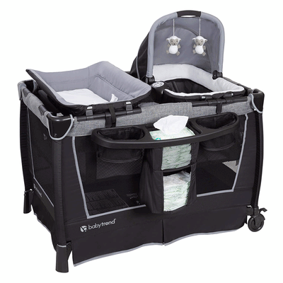Baby Trend Retreat Twin Nursery Center w/ 2 Bassinets & Changing Table, Quarry
