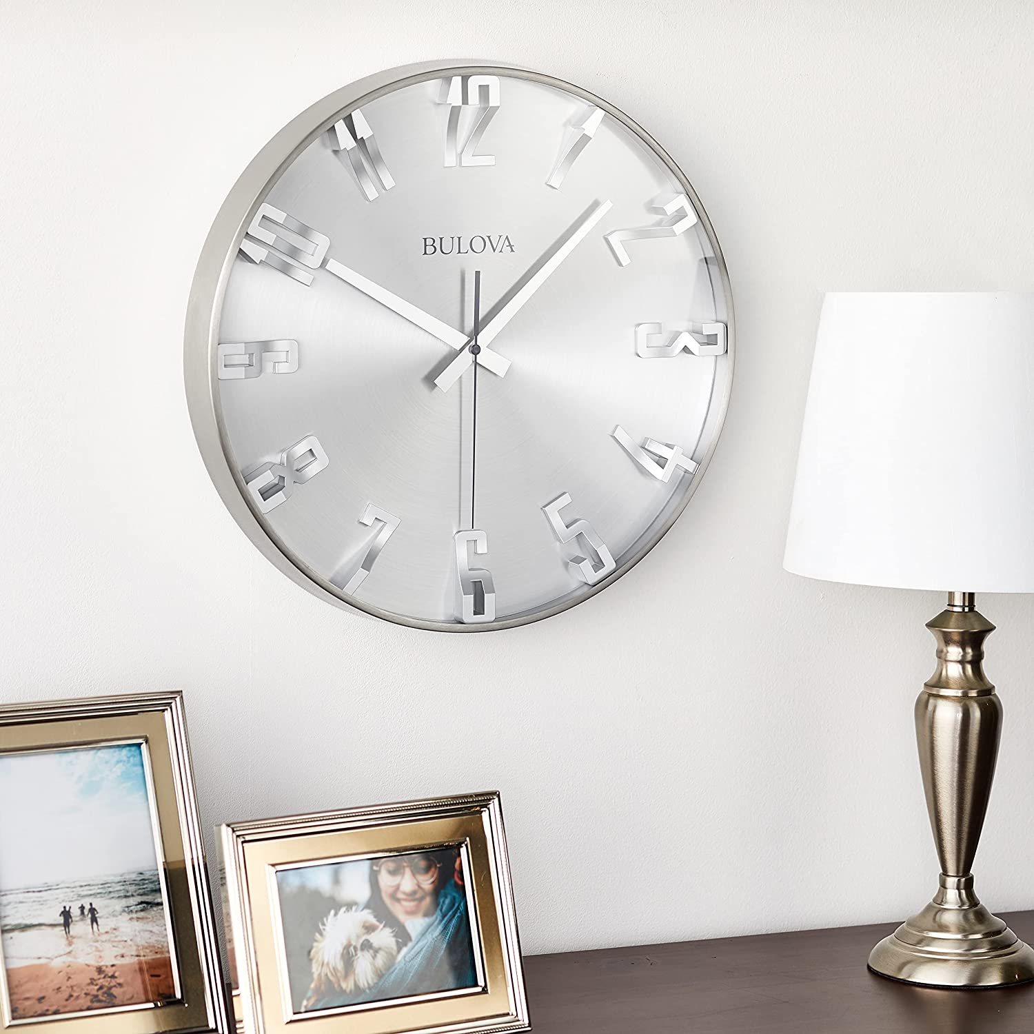 Bulvoa Clocks C4846 Director 16 Inch Slim Metal Analog Wall Clock, Satin Pewter (Refurbished)
