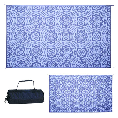 Reversible Mats 8 x 5 Foot Polypropylene Pattern Patio Mat, Blue/White(Open Box)