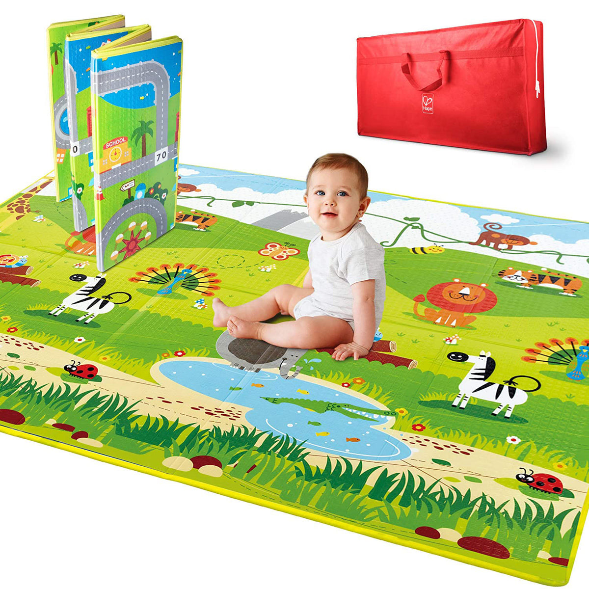 Hape E8372 Large 2 Sided Reversible Baby Activity Foam Foldable Play Mat (Refurbished)