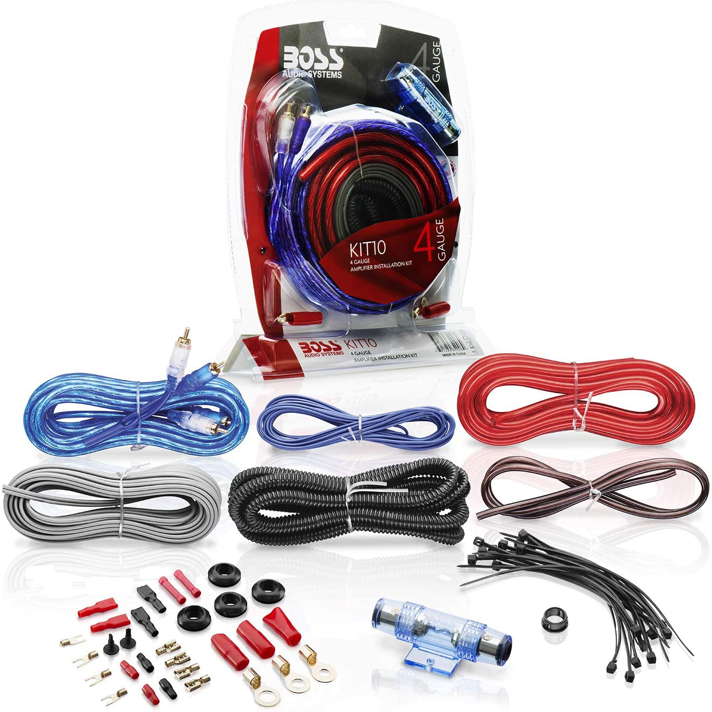 Boss Riot 1100 Watt Monoblock Car Amplifier with 4 Gauge Installation Wiring Kit