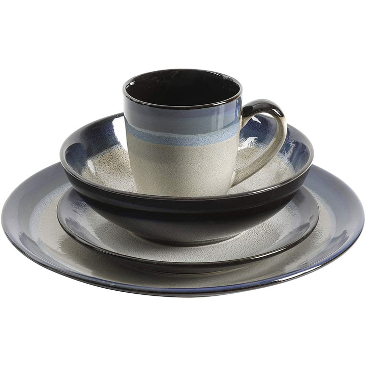 Gibson Elite Couture Band Glazed Stoneware 16 Pc Dinnerware Set, Blue (2 Pack) - VMInnovations