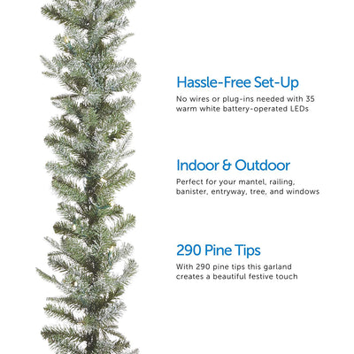 Noma Frosted Fir 9 Foot Pre Lit Garland Home Holiday Mantle Decor (Open Box)