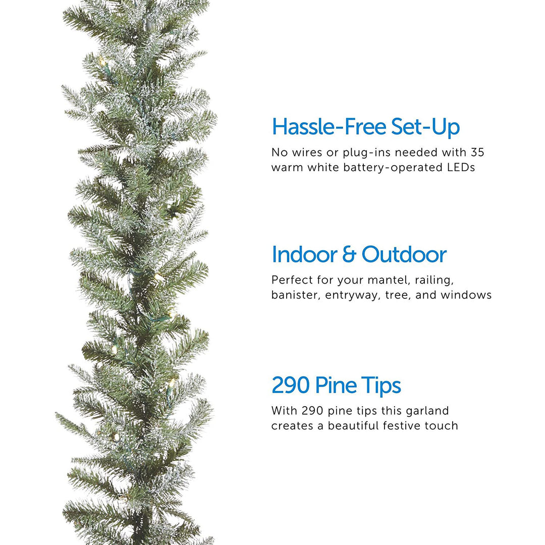 Noma Frosted Fir 9 Foot Pre Lit Garland Holiday Mantle Decor (Open Box) (3 Pack) - VMInnovations