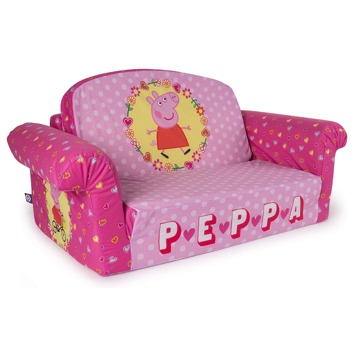 Marshmallow Furniture Children's 2 in 1 Flip Open Foam Kids Sofa, Peppa Pig
