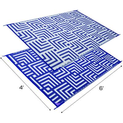 Reversible Mats 6x4ft Polypropylene Patterned Patio Rug, Navy/White (Open Box)