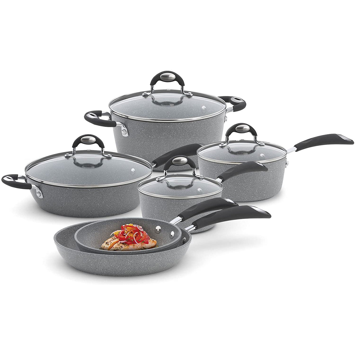 Bialetti 7351 Granito Nonstick Hard Anodized Covered 10 Piece Cookware Set, Gray