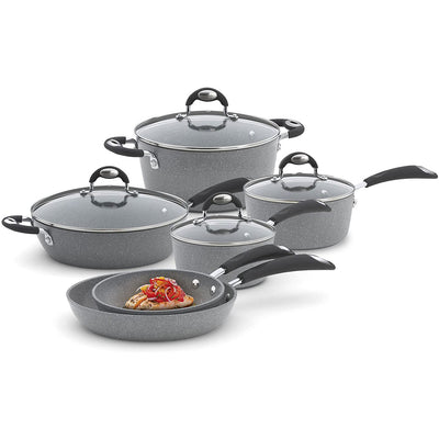 Bialetti 7351 Granito Nonstick Hard Anodized Covered 10 Piece Cookware Set, Gray
