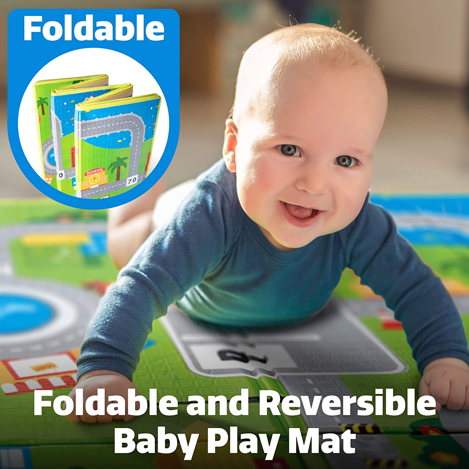 Hape E8372 Large 2 Sided Reversible Baby Activity Foam Foldable Play Mat (Refurbished)