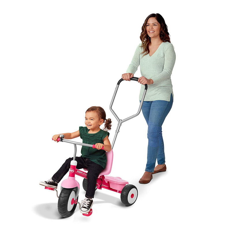 Radio Flyer Deluxe Steer & Stroll Kids Tricycle, Toddler Trike for Age 2-5, Pink