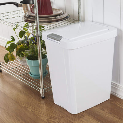 Sterilite 10438004 7.5 Gallon TouchTop Wastebasket with Titanium Latch, White
