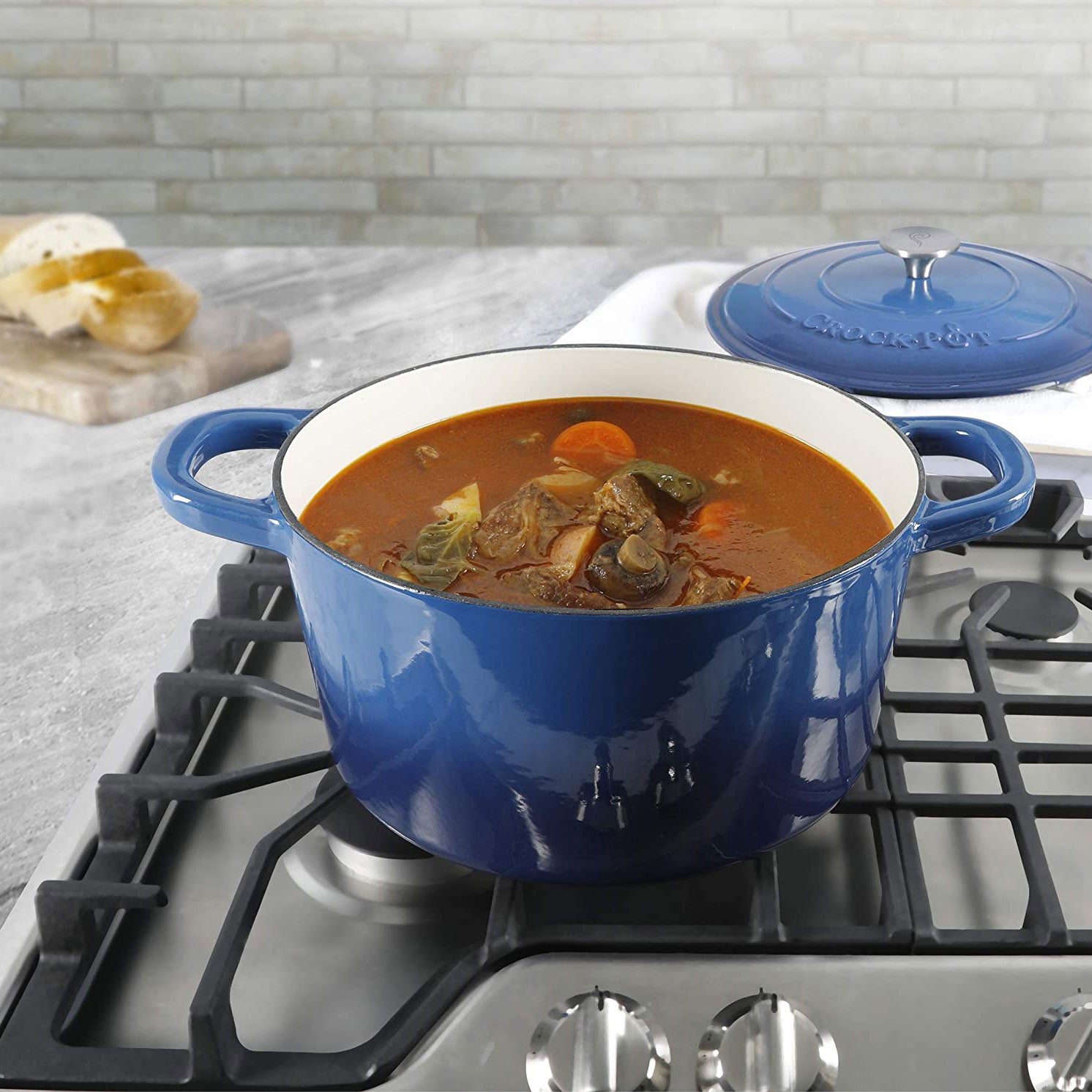 Crock-Pot 7 Quart Round Enamel Cast Iron Covered Dutch Oven Slow Cooker, Blue - VMInnovations