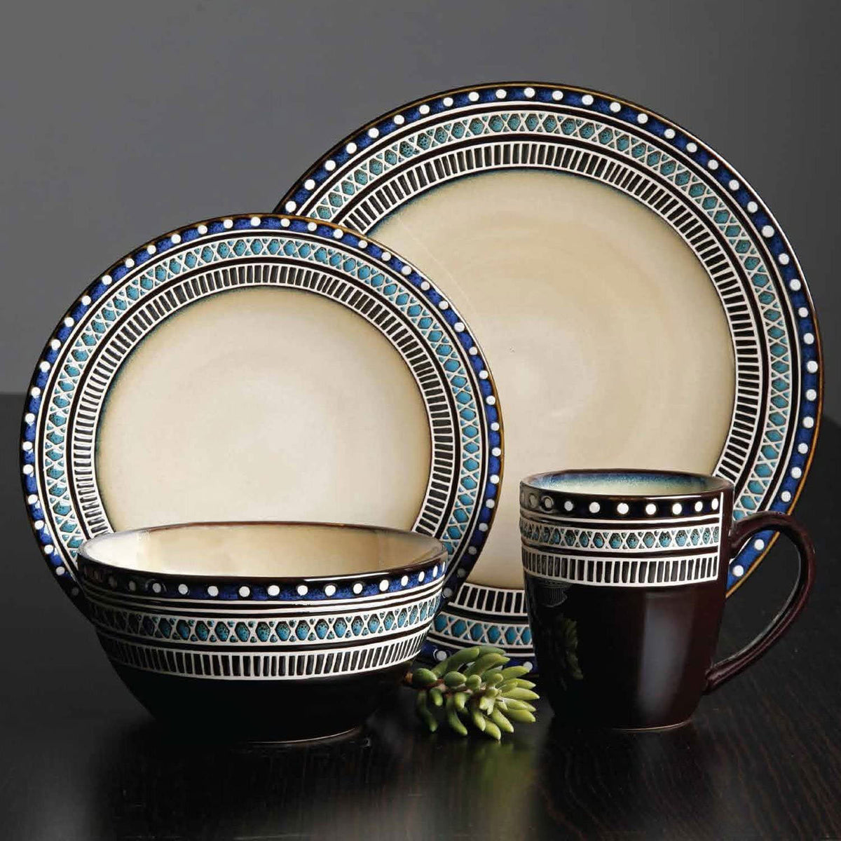 Gibson Elite Magello Glazed Stoneware 16 Pc Dinnerware Set, Blue/Brown (2 Pack)