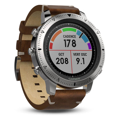Garmin Fenix Chronos GPS Multi Sport Fitness Stainless Watch w/ Leather Band