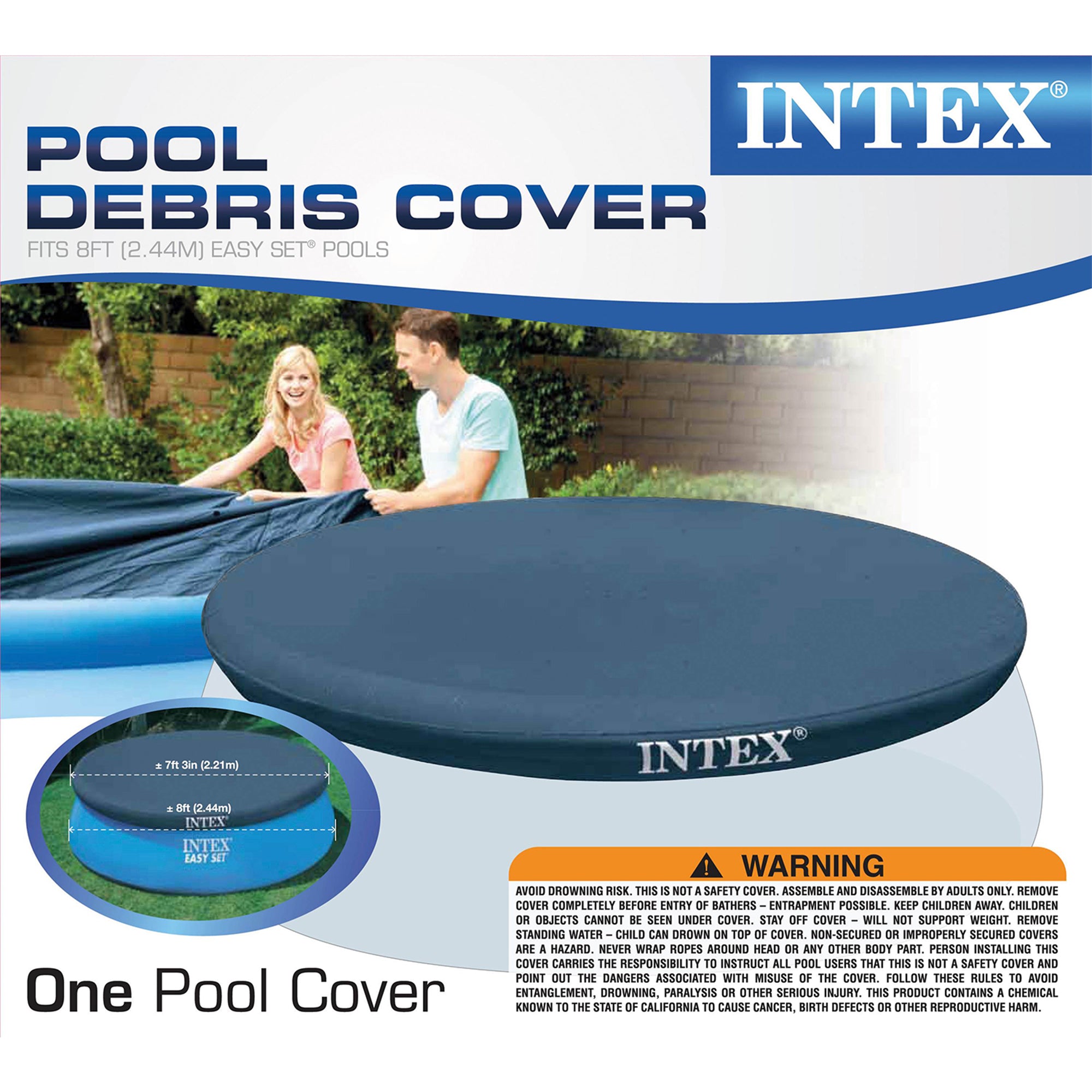 Intex 28020E 7.3 Feet Easy Set Swimming Pool Debris Vinyl Cover Tarp, Blue - VMInnovations