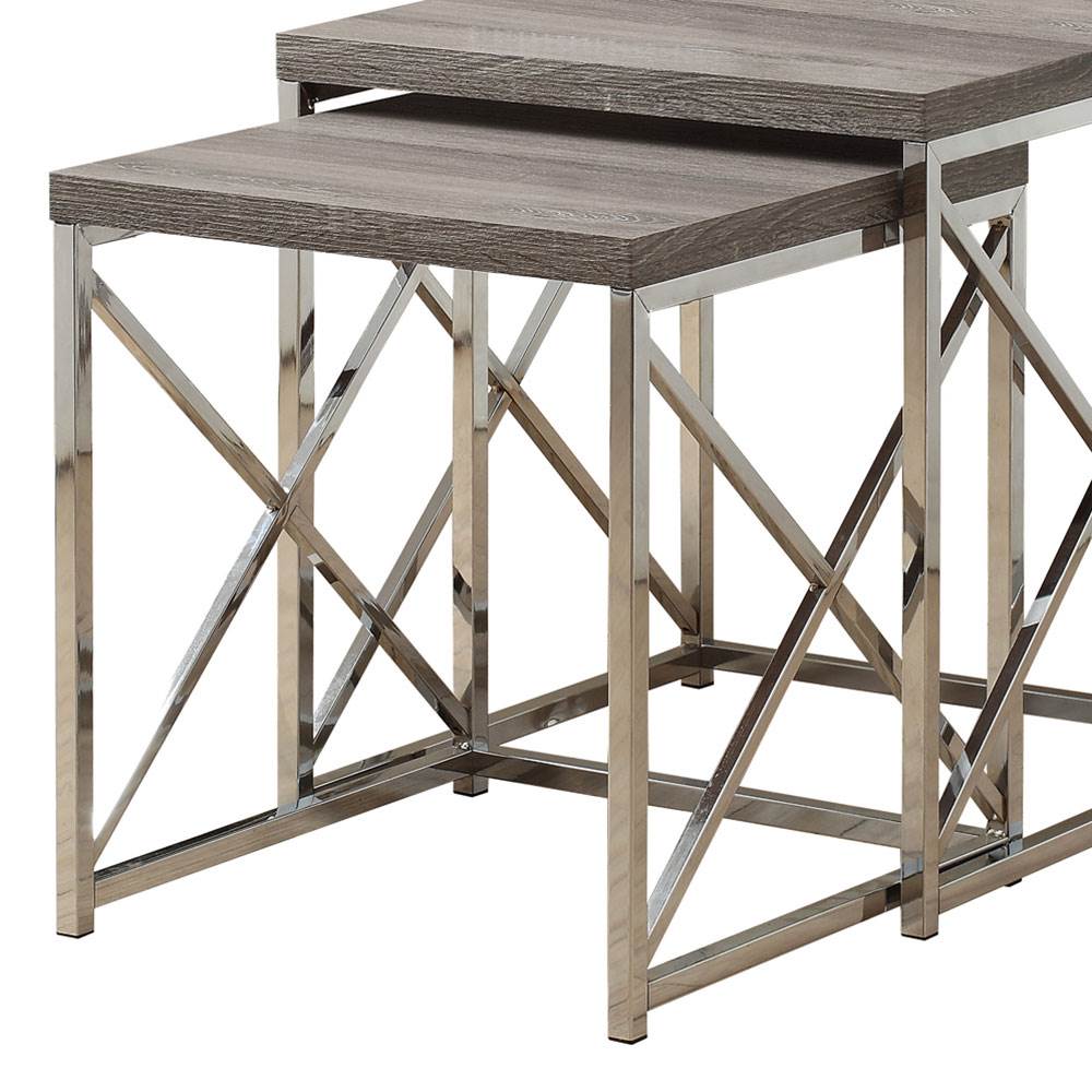 Monarch Specialties Contemporary Accent 2-Piece Nesting End Tables, Dark Taupe
