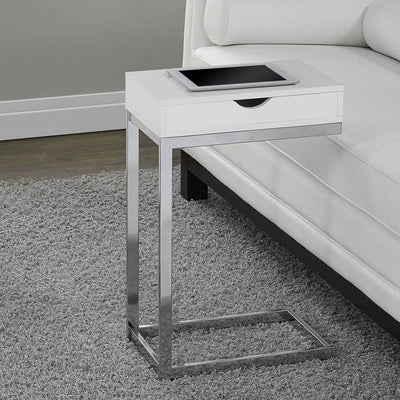 Monarch Specialties Accent Side End Table with Drawer, Glossy White (Used)