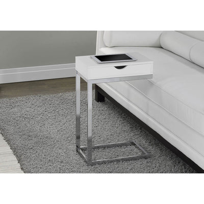 Monarch Specialties Accent Side End Table with Drawer, Glossy White (Used)