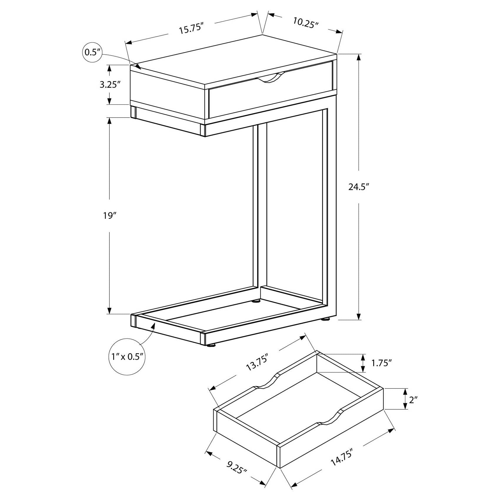 Monarch Specialties Accent Side End Table with Drawer, Glossy White (Used)