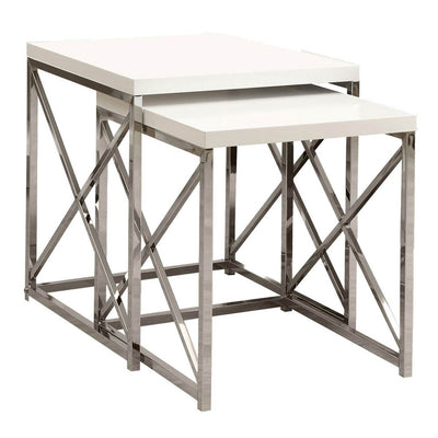 Monarch Specialties Contemporary Accent 2-Piece Nesting End Tables, Glossy White