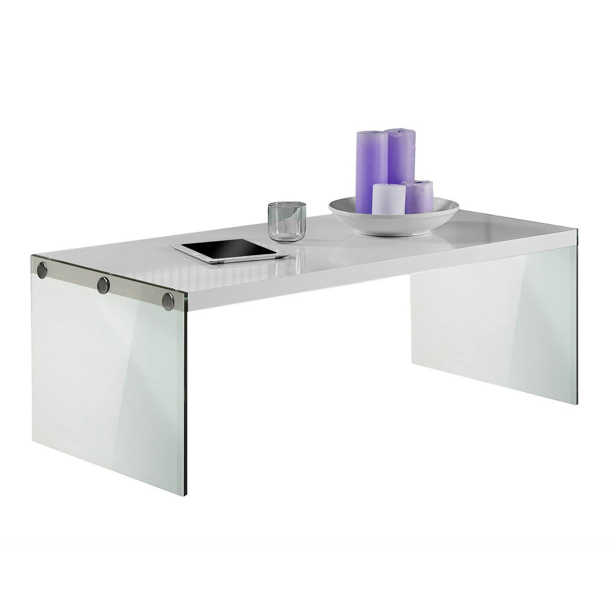Monarch Specialties Contemporary Accent Tempered Glass Coffee Table, Gloss White (Refurbished)