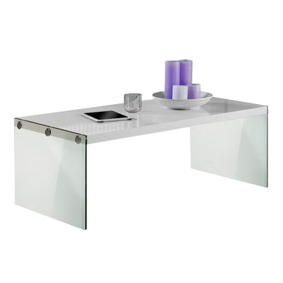 Monarch Specialties Tempered Glass Coffee Table, Gloss White (Damaged)