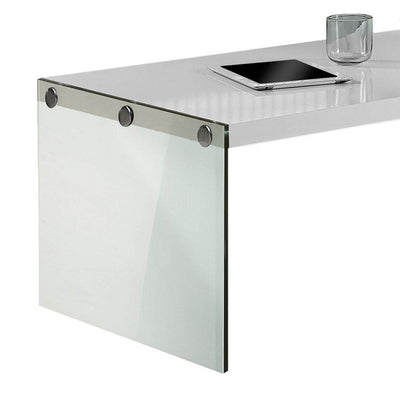 Monarch Specialties Tempered Glass Coffee Table, Gloss White (Damaged)