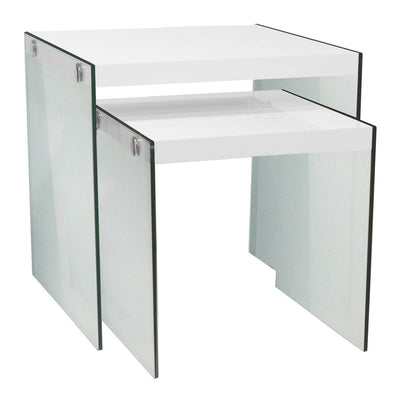 Monarch Tempered Glass Accent 2-Pc. Nesting End Tables, Glossy White (Used)