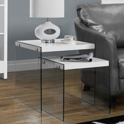 Monarch Tempered Glass Accent 2-Pc. Nesting End Tables, Glossy White (Used)