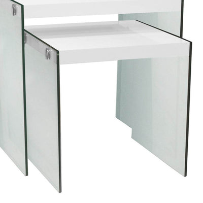 Monarch Tempered Glass Accent 2-Pc. Nesting End Tables, Glossy White (Used)