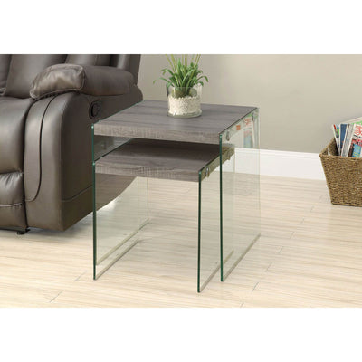 Monarch Specialties Tempered Glass Accent 2-Pc Nesting End Tables, Dark Taupe