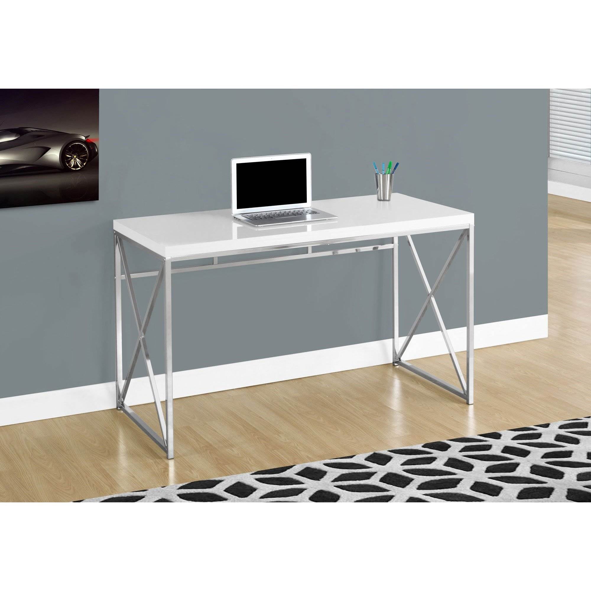 Monarch Specialties 48" Modern Office Computer Desk, Glossy White (Open Box) - VMInnovations