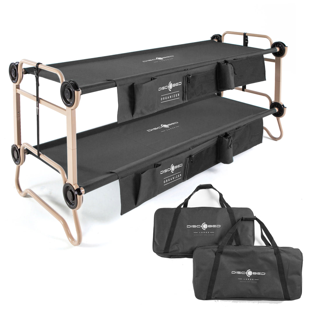 Disc-O-Bed Large Cam-O-Bunk Benchable Double Cot with Storage Organizers, Black