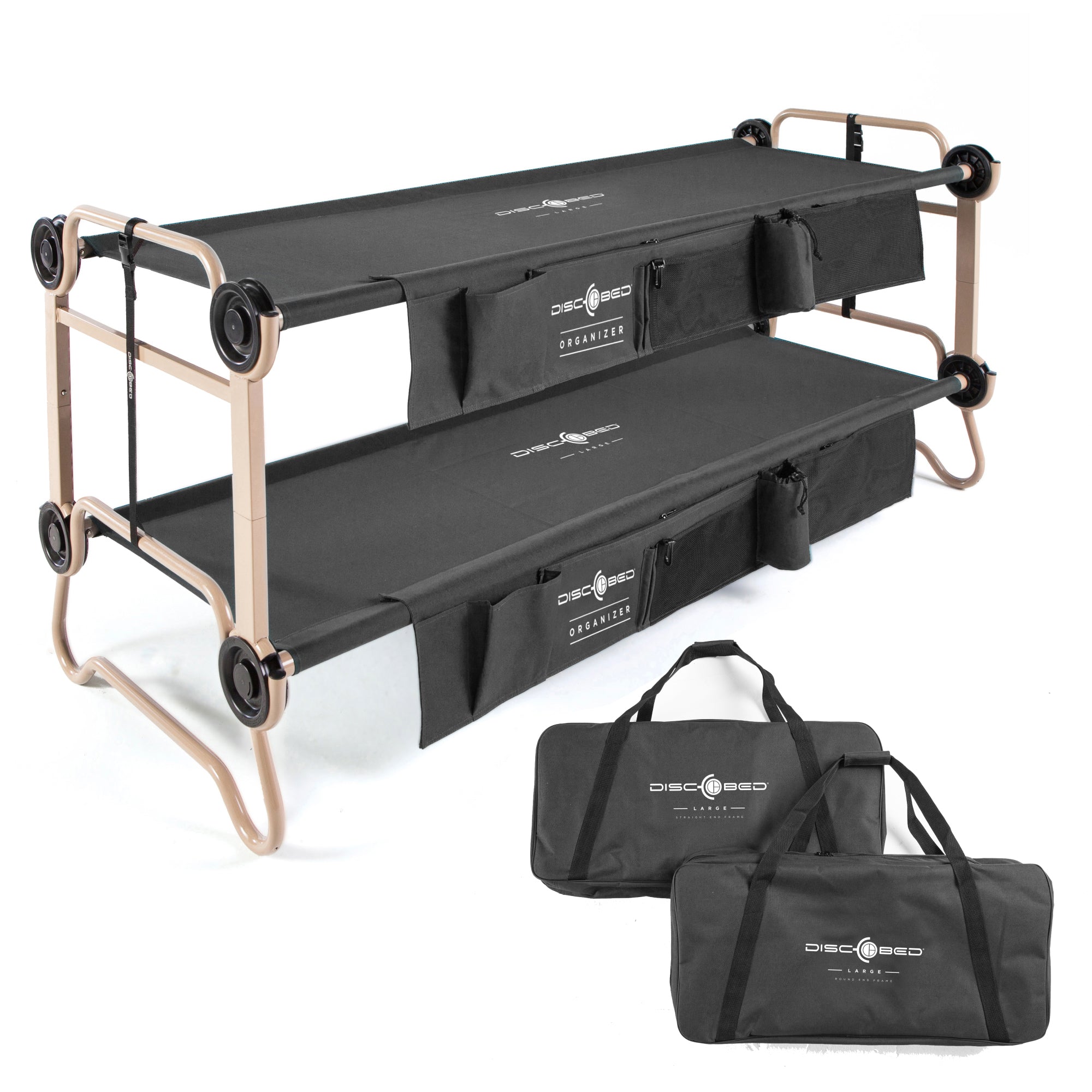 Disc-O-Bed Large Cam-O-Bunk Benchable Double Cot with Organizers, Black (Used) - VMInnovations
