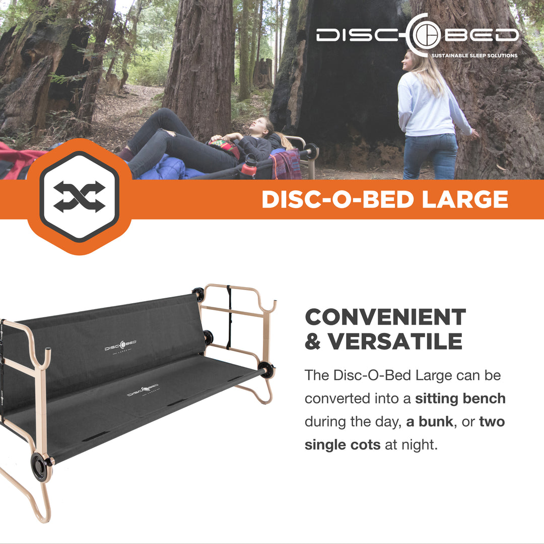 Disc-O-Bed Large Cam-O-Bunk Benchable Double Cot with Organizers, Black (Used) - VMInnovations