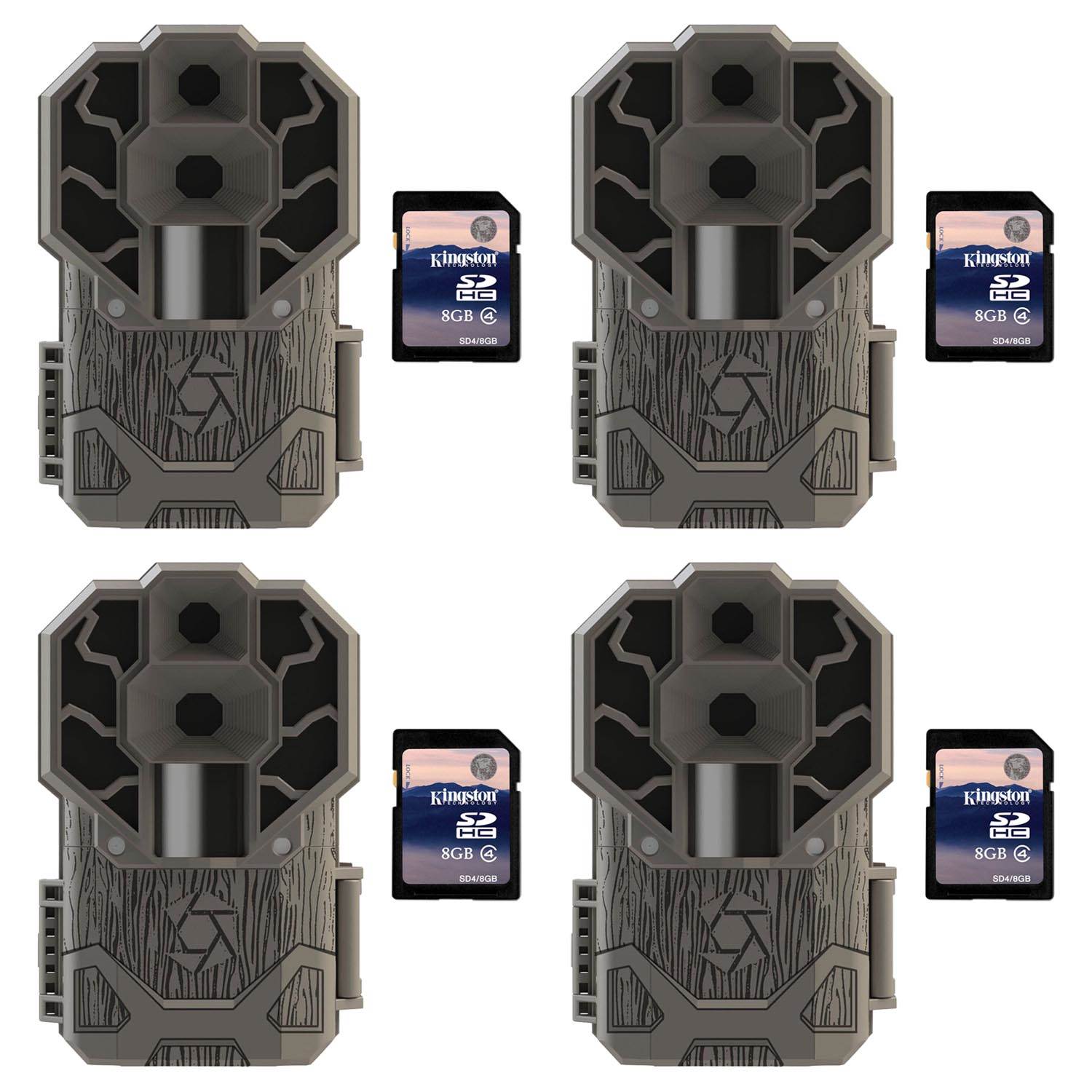 Stealth Cam 30MP High Res 4K HD No Glo Game Trail Camera, 4 Pack + 8GB SD Cards