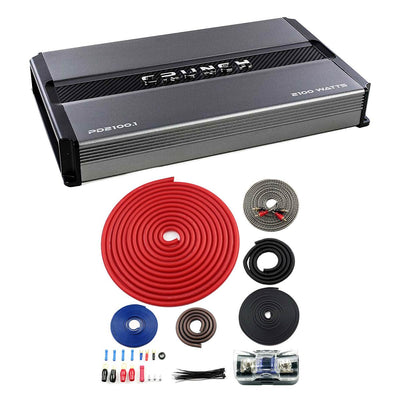 Crunch Power Drive 2100W Mono Class A/B Car Audio Amplifier + 4 Gauge Wiring Kit