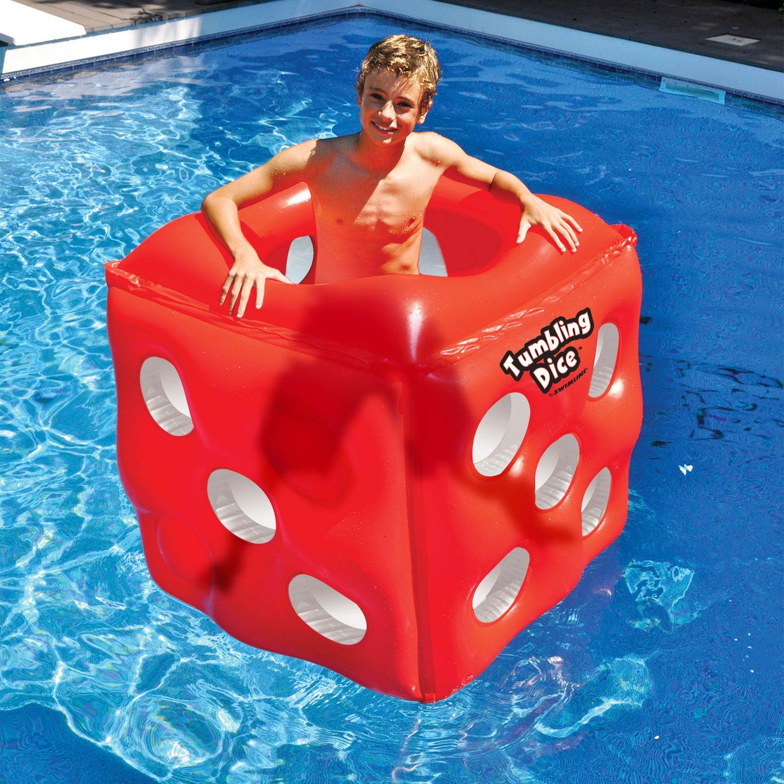Swimline Tumbling Dice Inflatable Cube Ride On Swimming Pool Float, Red | 90733 - VMInnovations