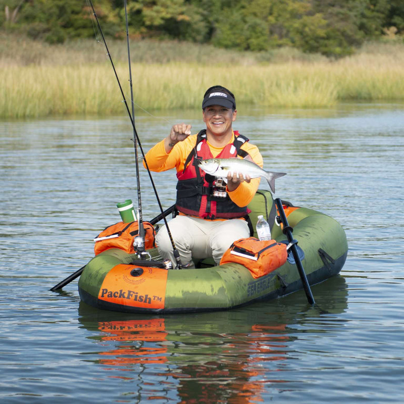 Sea Eagle PackFish7 Deluxe Frameless Inflatable Angler Kayak Fishing Boat, Green