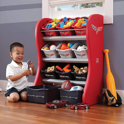 Step2 Kids Corvette Room 11 Bin Plastic Playroom Organizer & Toy Storage Unit