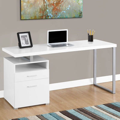Monarch Specialties 60" Modern Home Computer Desk with Filing Drawer, White