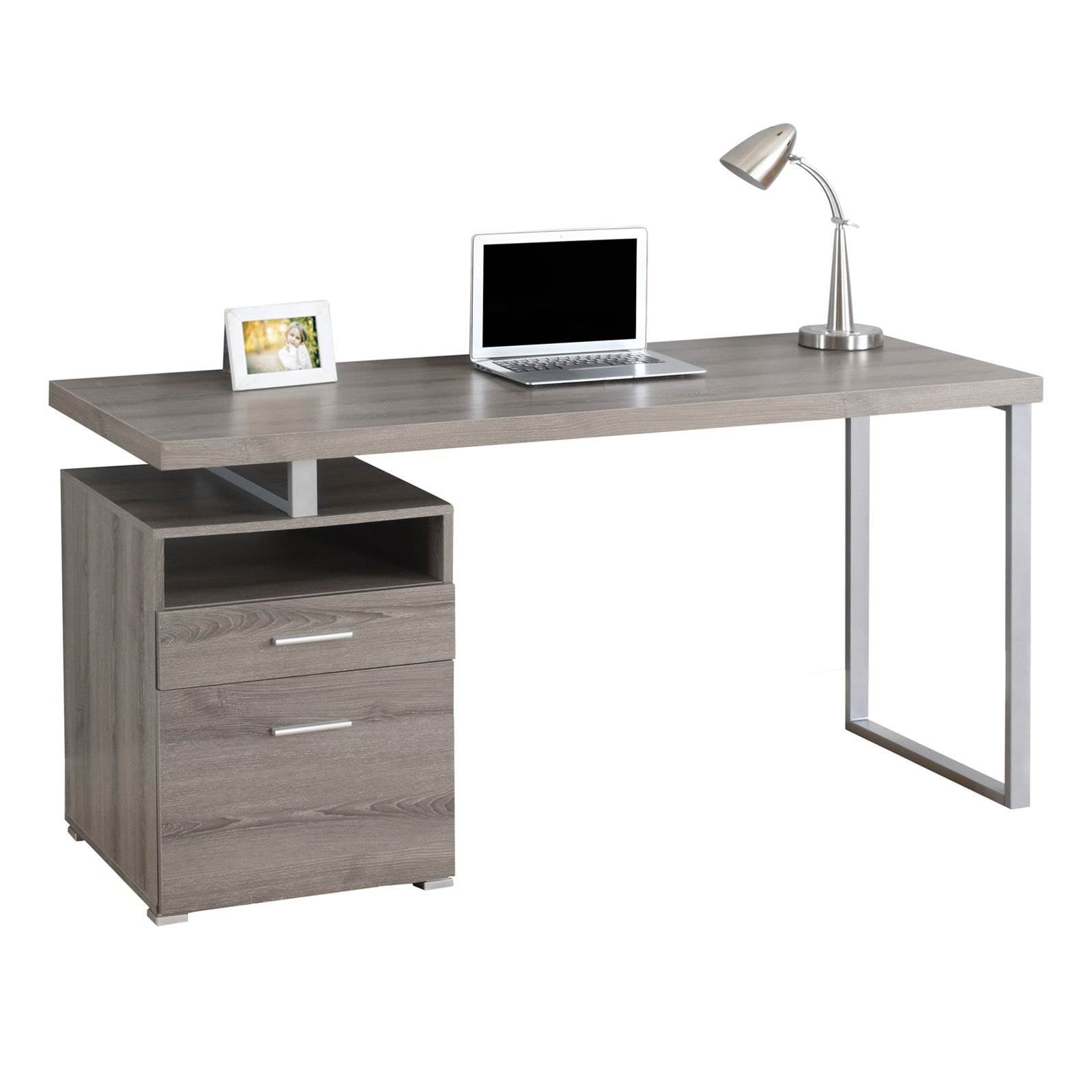Monarch Specialties 60" Modern Home Computer Desk w/ Filing Drawer, Dark Taupe
