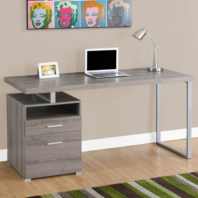Monarch Specialties 60" Modern Home Computer Desk w/ Filing Drawer, Dark Taupe