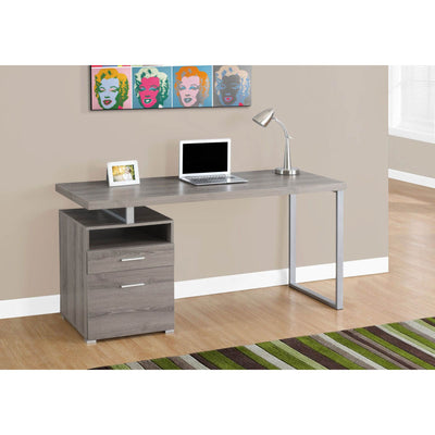 Monarch Specialties 60" Modern Home Computer Desk w/ Filing Drawer, Dark Taupe