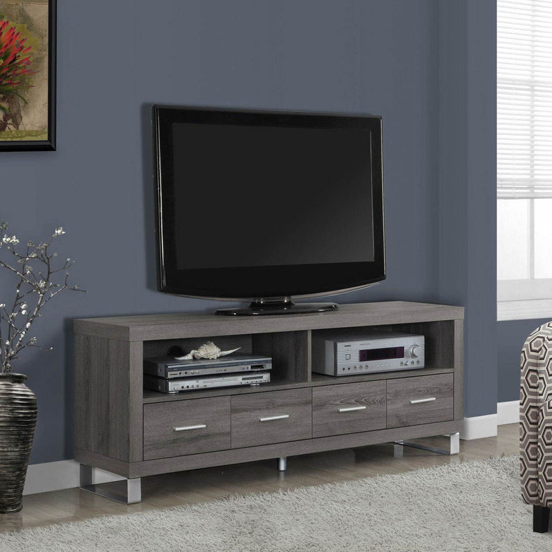 Monarch Specialties 60" Entertainment Center TV Stand with 4 Drawers, Dark Taupe