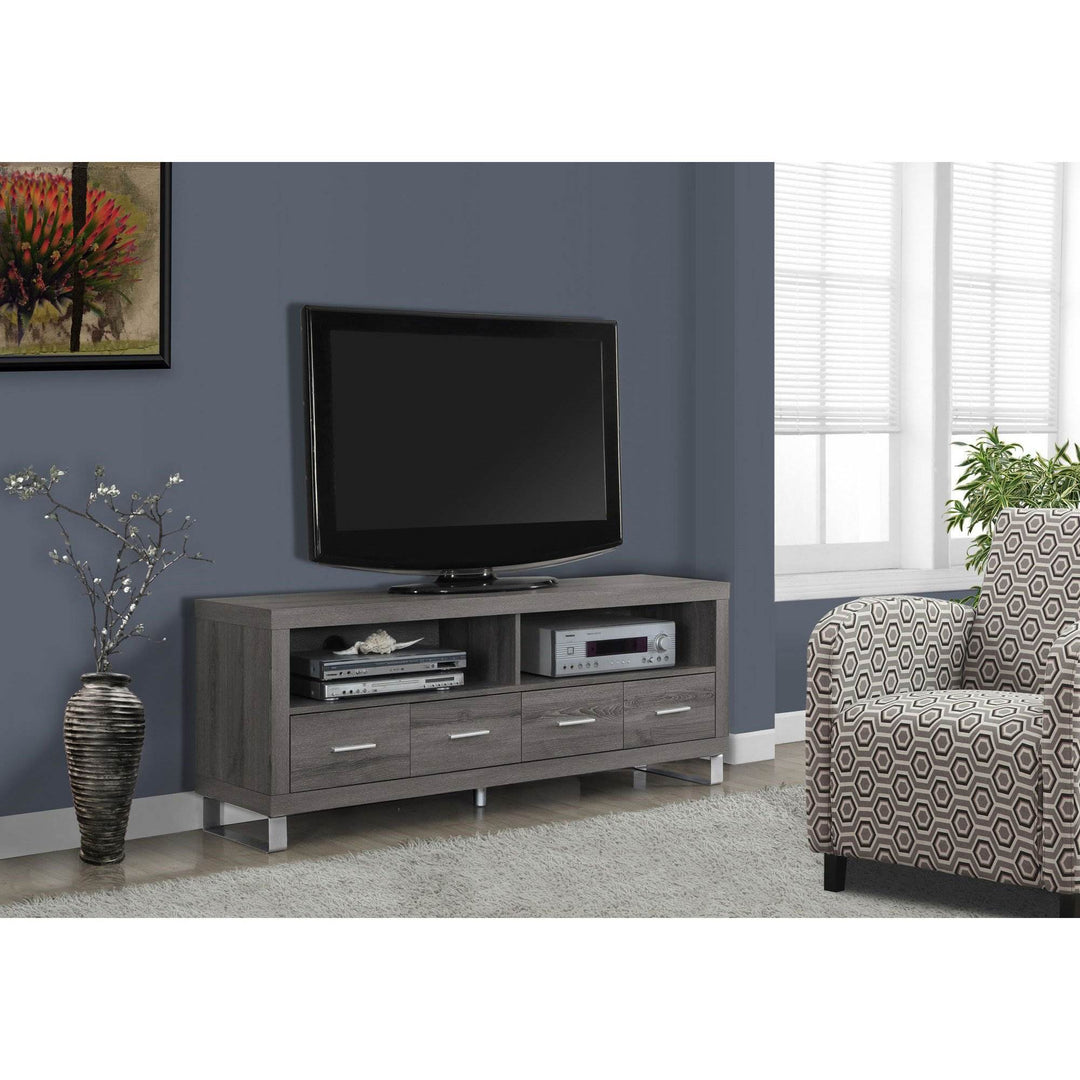Monarch Specialties 60" Entertainment TV Stand w/ 4 Drawers, Dark Taupe (Used) - VMInnovations