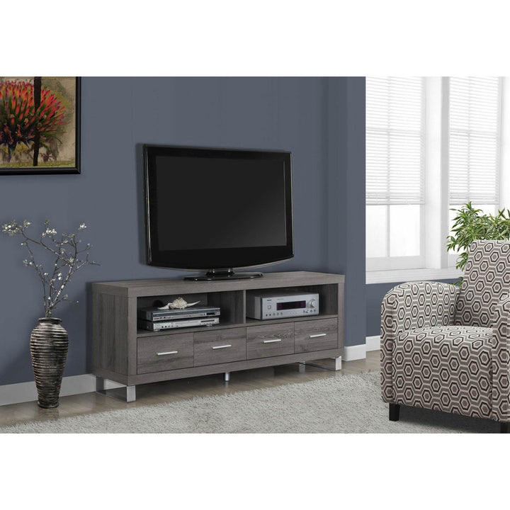Monarch Specialties 60" Entertainment TV Stand w/ 4 Drawers, Dark Taupe (Used) - VMInnovations