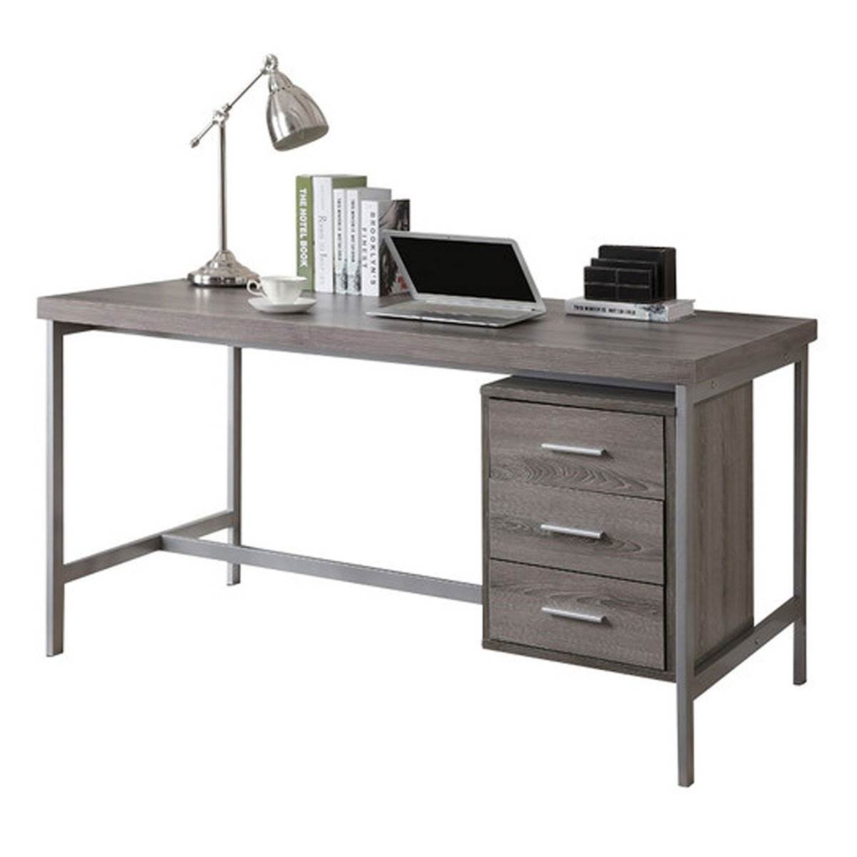 Monarch Specialties 60" Modern Home Office Computer Desk w/ Drawers, Dark Taupe
